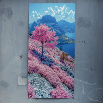 Cherry Blossom Mountain Lake Poster Art