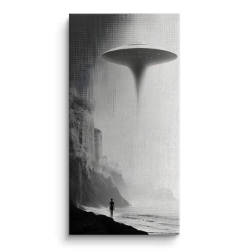 Monochrome UFO-Begegnung - Leinwandbild