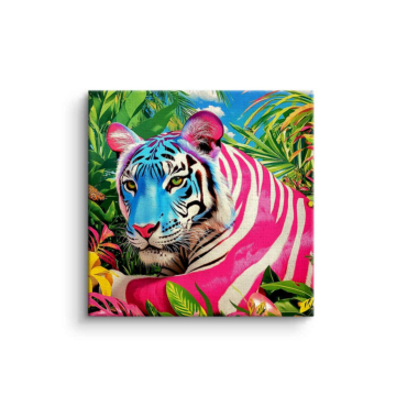 Farbenfroher Tiger im Dschungel - Leinwandbild