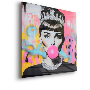 Bubble-gum inspiré de Audrey Hepburn - tableau en verre acrylique