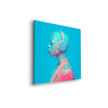 Perfil con auriculares en arte pop - cuadro Dibond mate