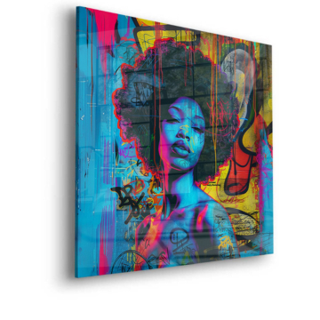 Portrait urbain coloré de femme - tableau en verre acrylique