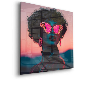 Frau mit Schmetterlings-Sonnenbrille - Acrylglasbild