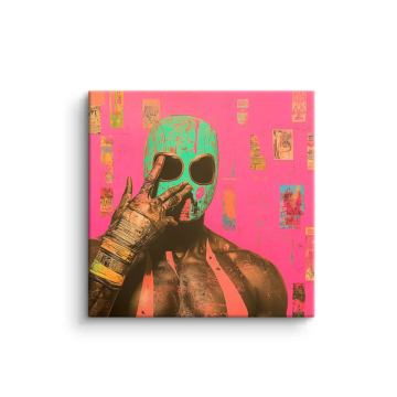 Portrait de rue masqué en rose - tableau PVC mat