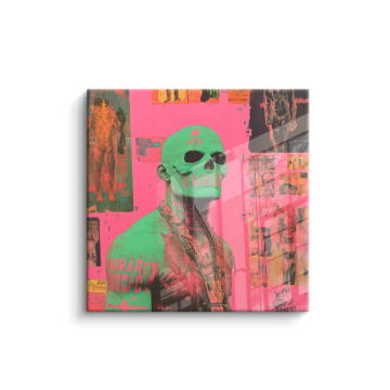 Neongrüner Totenkopf im Pop-Stil - PVC-Bild glänzend