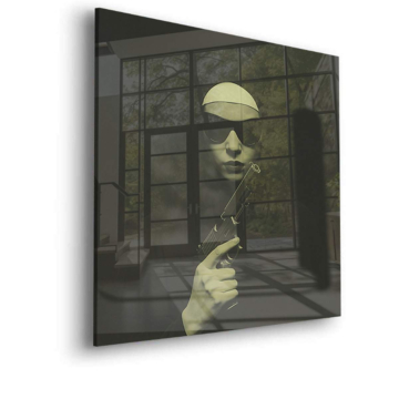 Portrait de justicier masqué armé - tableau en verre acrylique
