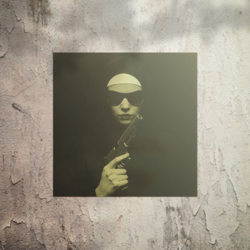 Portret zamaskowanego mściciela z bronią - plakat