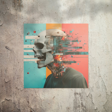 Portret czaszki w stylu glitch - plakat
