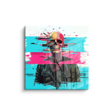 Néon glitch crâne - tableau PVC brillant
