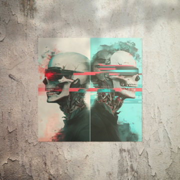Podwójna czaszka w stylu cyberpunk - plakat