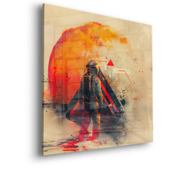 Roter Sonnenhorizont mit Astronaut - Acrylglasbild