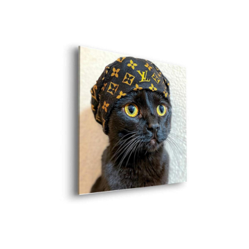 Schwarz Katze inspiriert von Louis Vuitton - Dibond-Bild matt