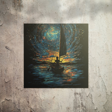 Sailboat pod gwiaździsty księżyc - plakat