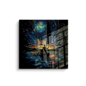 Sailboat bajo starry luna - cuadro PVC brillante