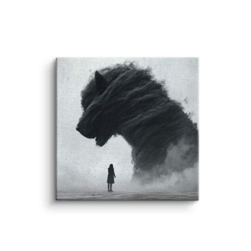 Riesiger Wolf in nebliger Landschaft - Leinwandbild