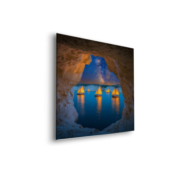 Cave lac coucher de soleil vue - tableau Dibond mat
