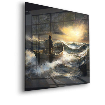 Stormy Sea Boat Acrylic Glass Art