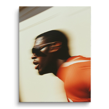 Retrato difuminado de atleta naranja - cuadro PVC mate
