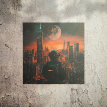 Astronauta Future ciudad - póster