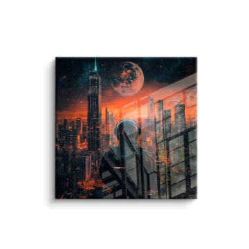Astronauta Future ciudad - cuadro PVC brillante