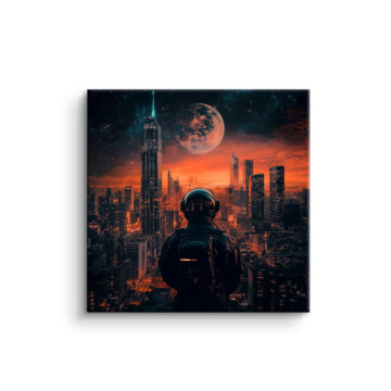 Astronaute future ville - tableau PVC mat