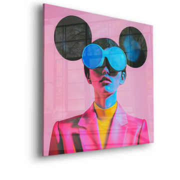 Modowy portret inspirowany Myszką Mickey - obraz na szkle akrylowym