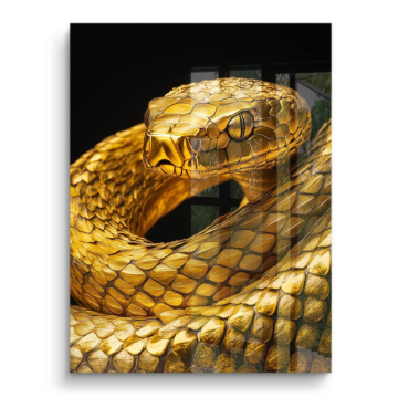 Serpent doré gros plan - tableau PVC brillant