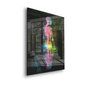 Neon-Skelett mit Spiegelung - Acrylglasbild