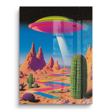 UFO über Wüsten-Traumlandschaft - PVC-Bild glänzend