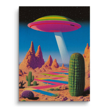 UFO über Wüsten-Traumlandschaft - Leinwandbild