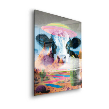 Surreal Cow Desert UFO Acrylic Glass Art