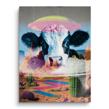 Surreal Cow Desert UFO Canvas Art