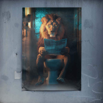 Lion lisant aux toilettes - poster