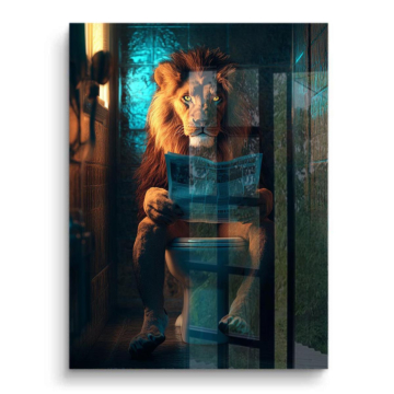 Lion lisant aux toilettes - tableau PVC brillant