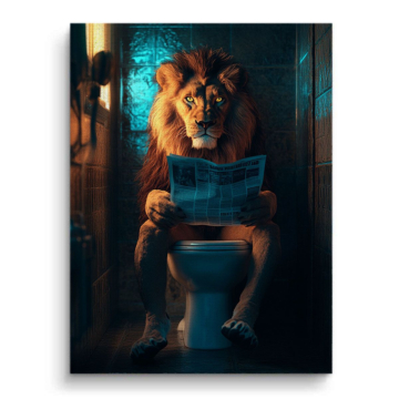 Löwe lesend auf Toilette - Leinwandbild