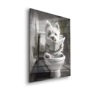Hund lesend auf Toilette - Acrylglasbild