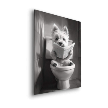 Hund lesend auf Toilette - Dibond-Bild matt