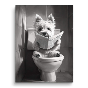Hund lesend auf Toilette - PVC-Bild matt