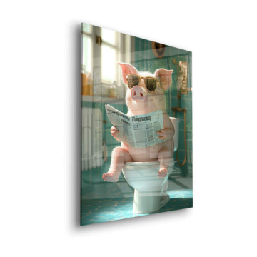 Pig Reading On Toilet Acrylic Glass Art