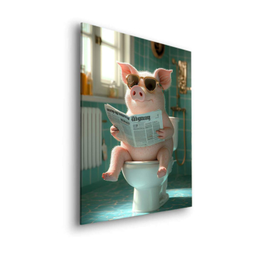 Cochon lisant aux toilettes - tableau Dibond mat