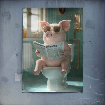 Cochon lisant aux toilettes - poster