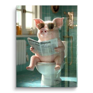 Cochon lisant aux toilettes - tableau PVC brillant