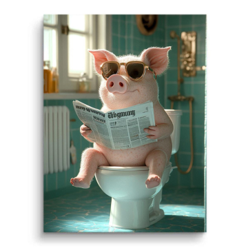 Cochon lisant aux toilettes - tableau PVC mat