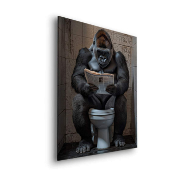 Gorille lecture newspaper salle de bain - tableau Dibond mat