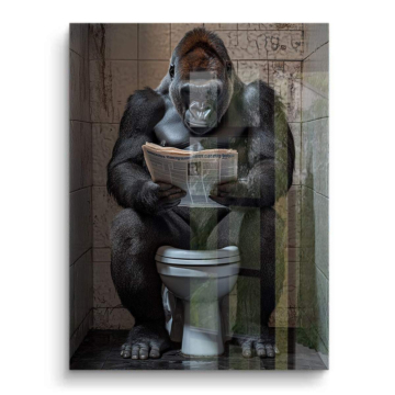 Gorille lecture newspaper salle de bain - tableau PVC brillant