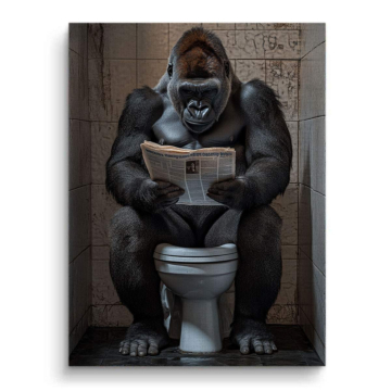 Gorille lecture newspaper salle de bain - tableau sur toile