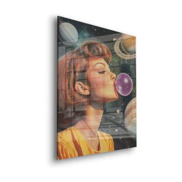 Retro-Frau im Kaugummi-Weltraum - Acrylglasbild