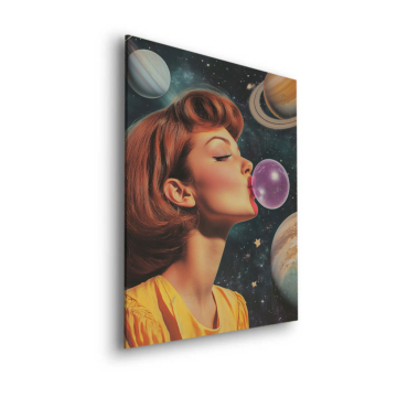 Retro Woman Bubblegum Space Dibond Matt Art