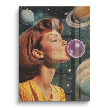 Retro-Frau im Kaugummi-Weltraum - PVC-Bild glänzend