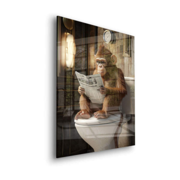 Schimpanse lesend auf Toilette - Acrylglasbild
